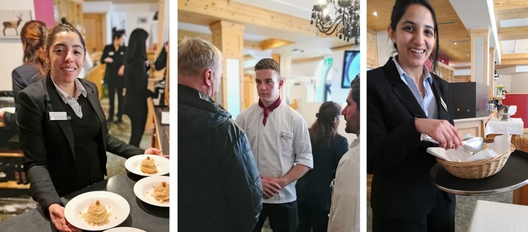 students at work at Restaurant Alpina Brig