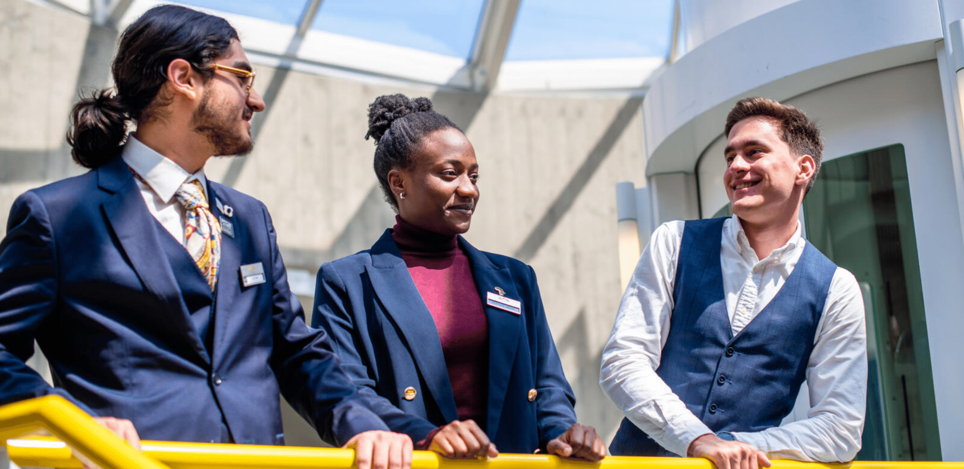 Three students on Brig campus, César Ritz Colleges