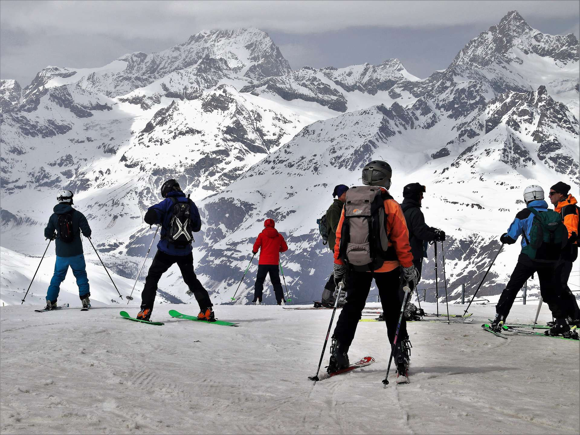 A group of people skiing